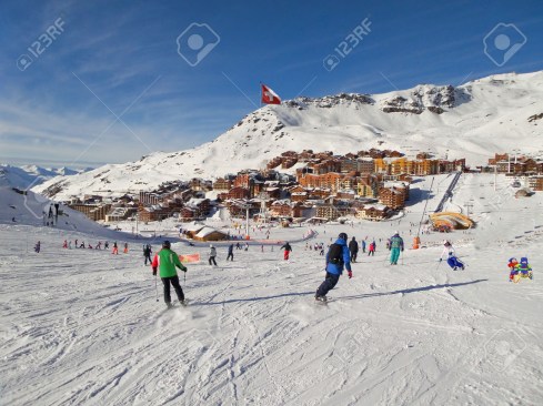 Ski slope at Val Thorens, 3 Valleys ski resort in the Alps, France