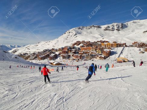 Ski slope at Val Thorens, 3 Valleys ski resort in the Alps, France
